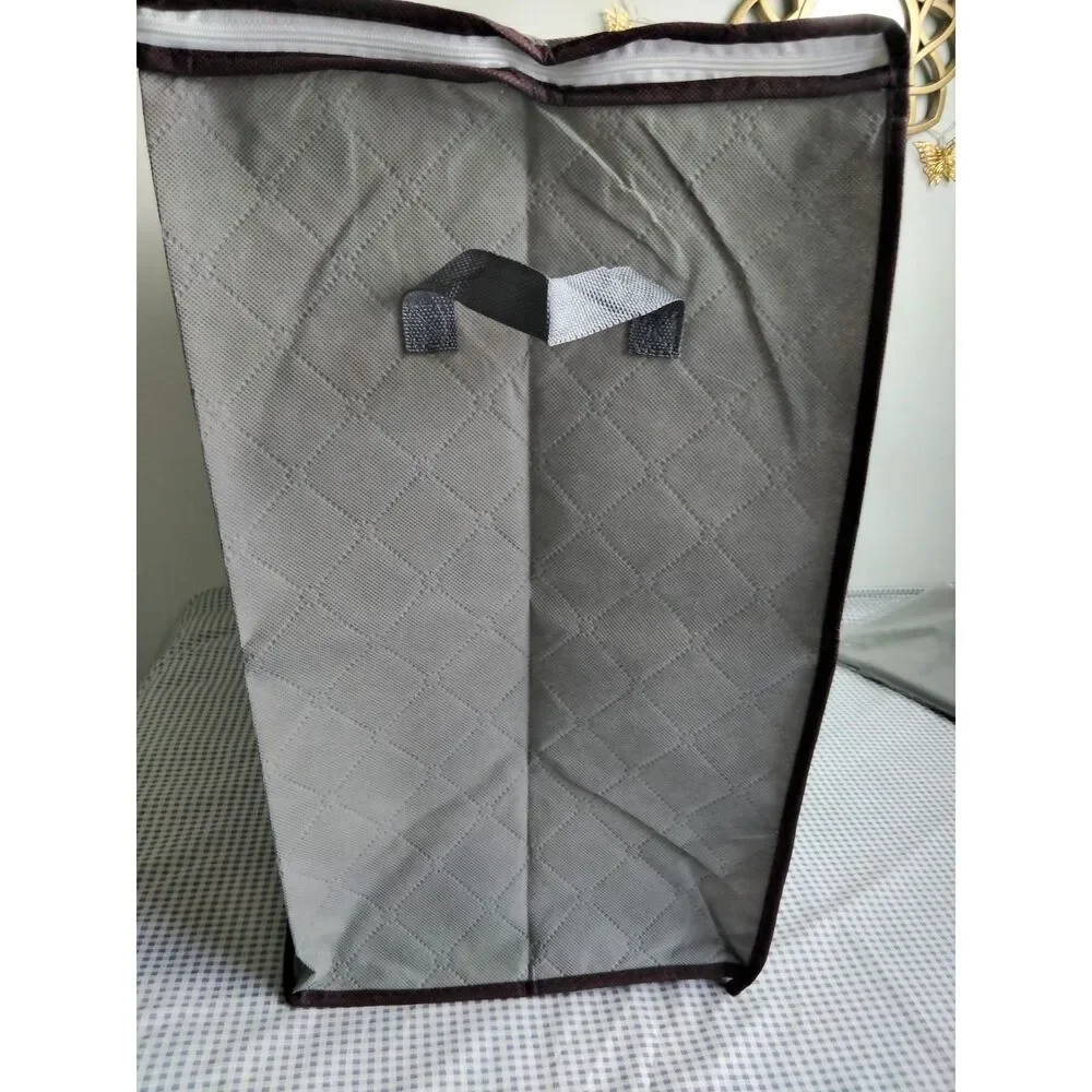 2 Pack Foldable Clear Window Grey Zippered Storage Bag Size 16x11x 18 NWOT